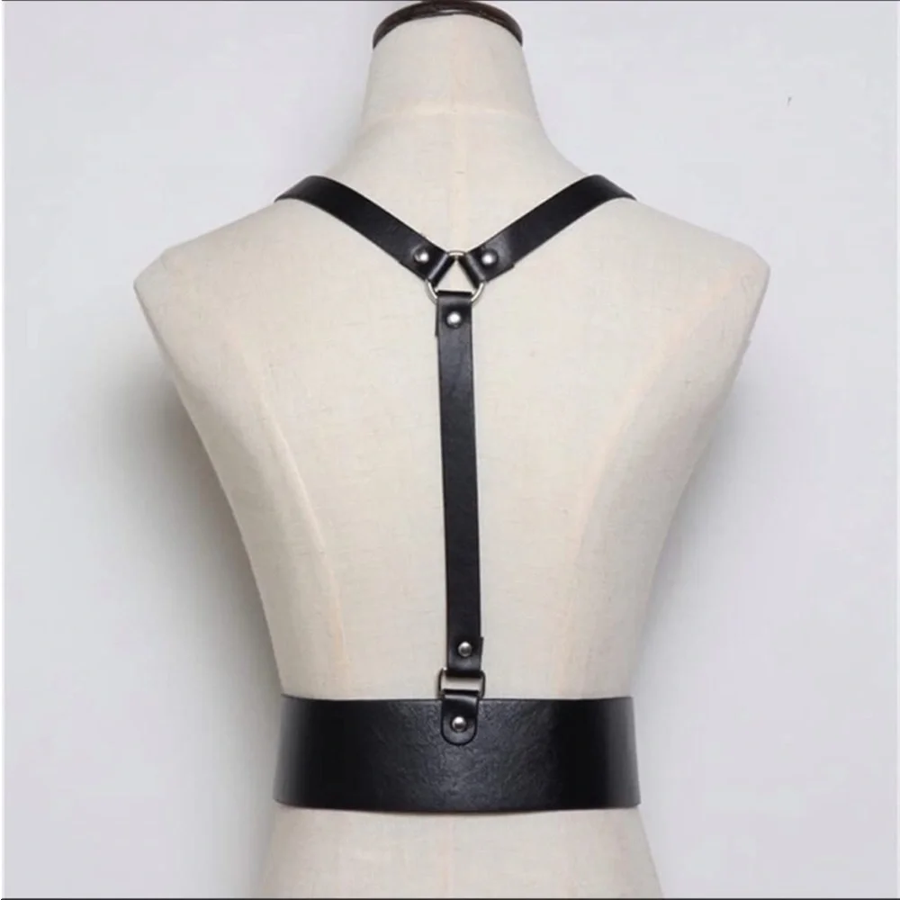 - Harness Belt Black Leather Goth Rave Adjustable *NEW*